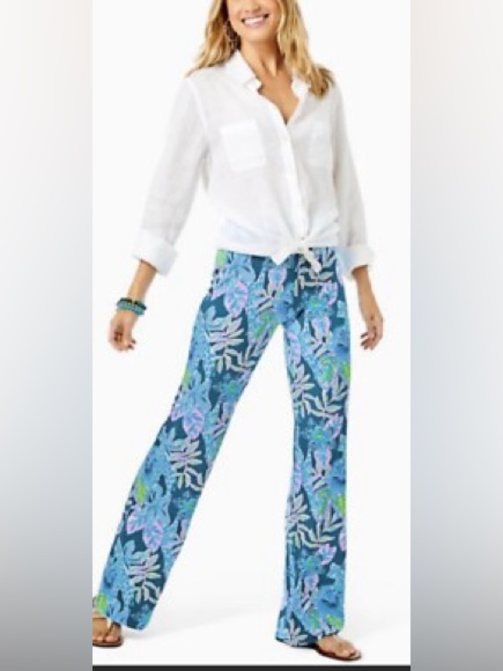 Lilly Pulitzer Mid Rise Georgia May Palazzo Pants In Macaw Blue hemmed to 30”